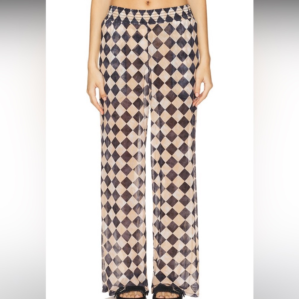 NWT! WeWoreWhat Smocked Pants in Pale Gold and Black